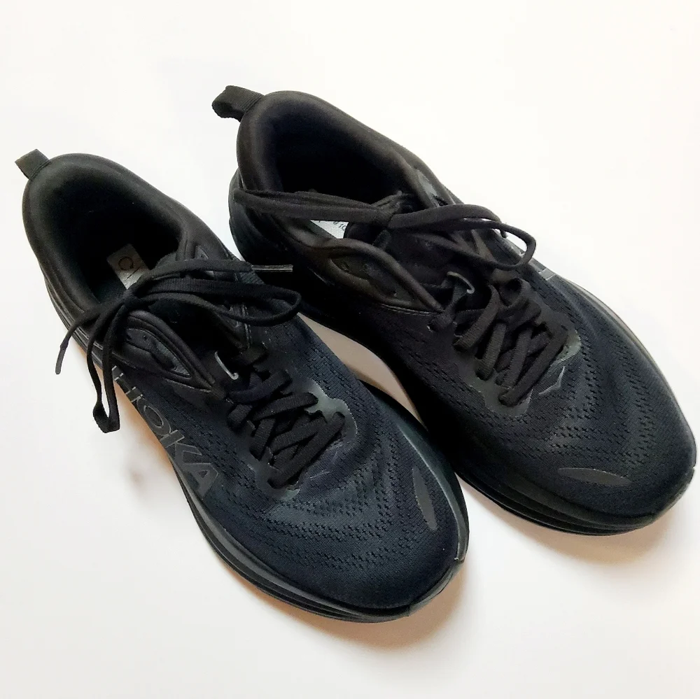 Hoka One One W Bondi 8 9.5B Black Running Shoes 1127952 BBLC - Picture 4 of 8